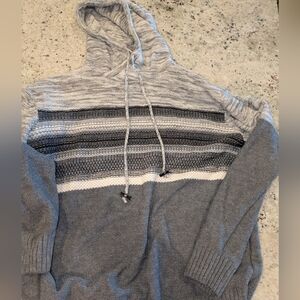 The Slope Unisex Hooded Sweater Knit Gray and Black Striped Hoodie Sweater L